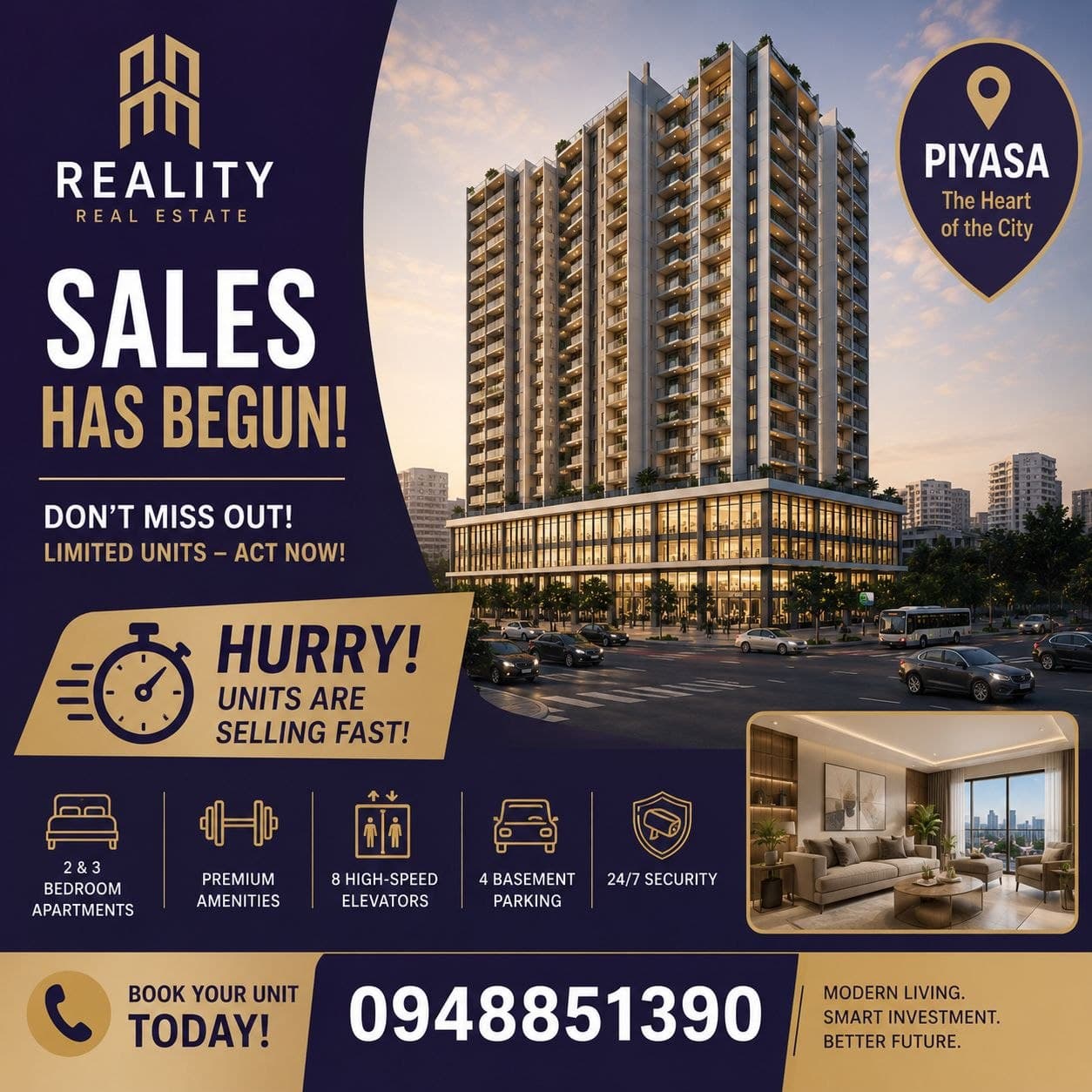 Luxury 2 Bedroom Apartment – Launch Sales Price (4B+G+18+2T Building) — 1